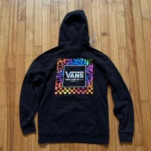 Vans Off The Wall Small Black Hoodie Rainbow Leopard Graphic Print Men's